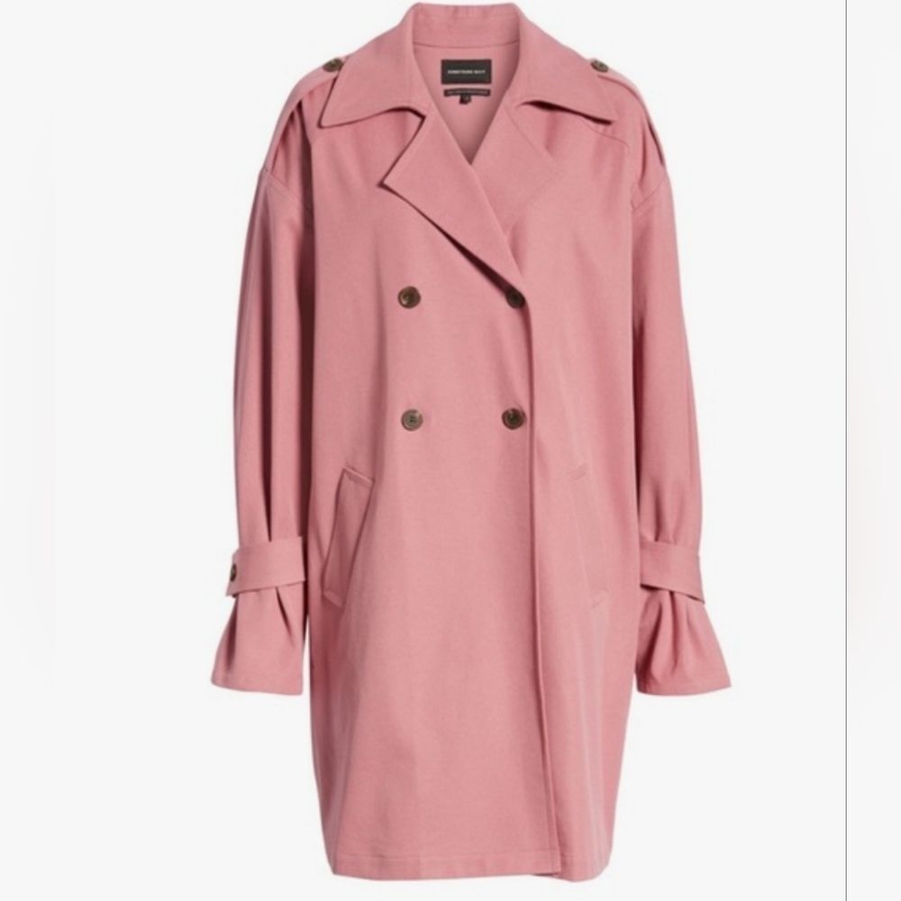 Something Navy 95% Cotton Pink Trench Coat Size XL